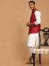 Men's Maroon Jacquard Nehru Jacket With Kurta Pyjama Set
